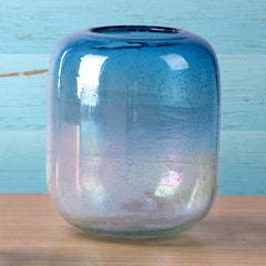 Large Blue and Silver Glass Vase By SPI HOME