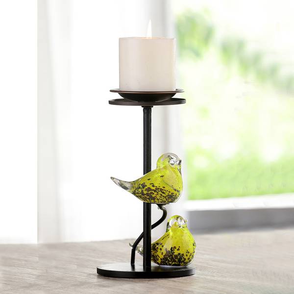 Yellow Glass Bird Pair Pillar Candle Holders By SPI Home | Candle Holders | Modishstore-2