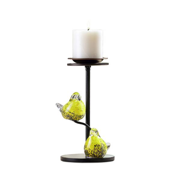 Yellow Glass Bird Pair Pillar Candle Holders By SPI Home | Candle Holders | Modishstore-3