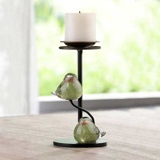 Green Glass Bird Pair Pillar Candle Holders By SPI Home | Candle Holders | Modishstore