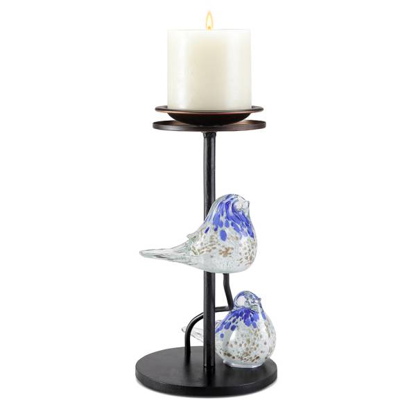 Blue Glass Bird Pair Pillar Candle Holders By SPI Home | Candle Holders | Modishstore-4