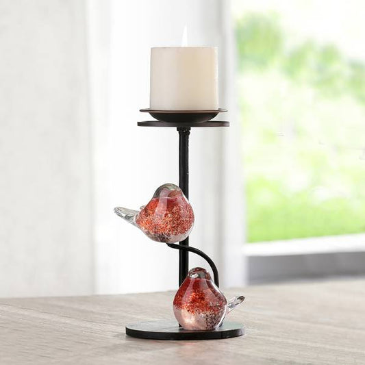 Red Glass Bird Pair Pillar Candle Holders By SPI Home | Candle Holders | Modishstore