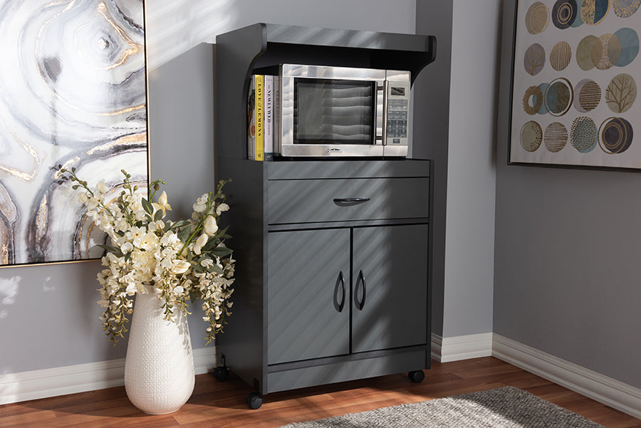 Baxton Studio Tannis Modern and Contemporary Dark Grey Finished Kitchen Cabinet | Modishstore | Cabinets
