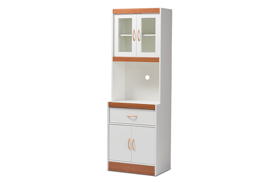 baxton studio laurana modern and contemporary white and cherry finished kitchen cabinet and hutch | Modish Furniture Store-2