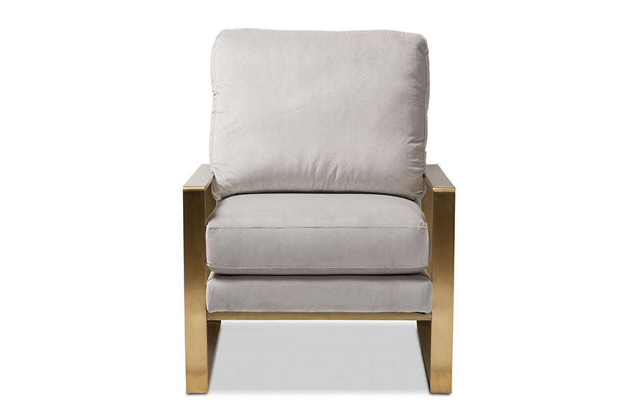 baxton studio mietta luxe and glamour grey velvet upholstered gold finished lounge chair | Modish Furniture Store-3
