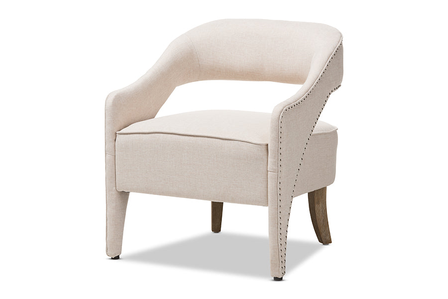 baxton studio floriane modern and contemporary beige fabric upholstered lounge chair | Modish Furniture Store-2