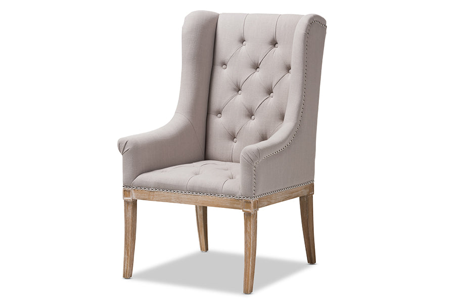 baxton studio cedulie french provincial beige fabric upholstered whitewashed oak lounge chair | Modish Furniture Store-2