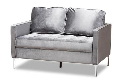 Baxton Studio Clara Modern and Contemporary Grey Velvet Fabric Upholstered 2-Seater Loveseat | Modishstore | Sofas-2