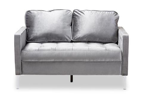 Baxton Studio Clara Modern and Contemporary Grey Velvet Fabric Upholstered 2-Seater Loveseat | Modishstore | Sofas-3