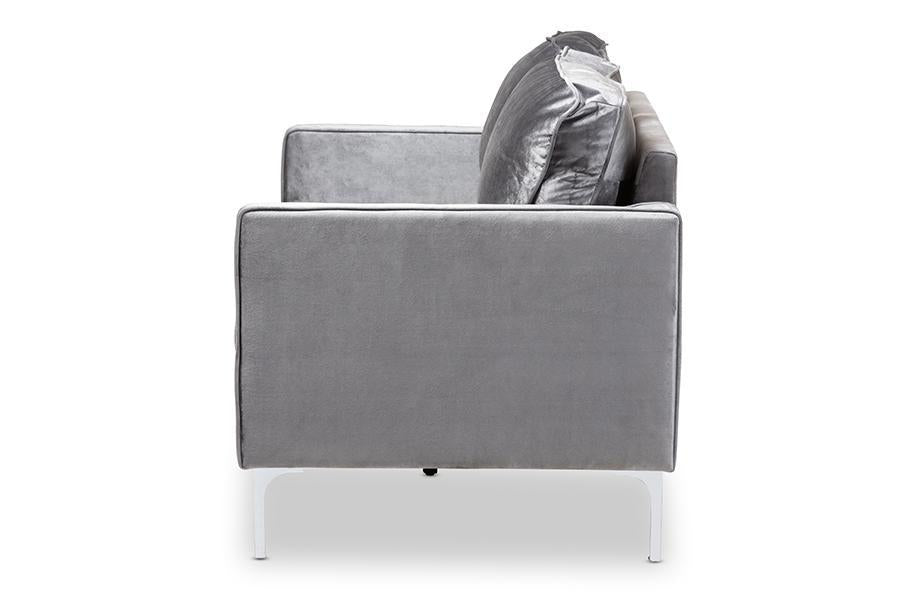 Baxton Studio Clara Modern and Contemporary Grey Velvet Fabric Upholstered 2-Seater Loveseat | Modishstore | Sofas-4