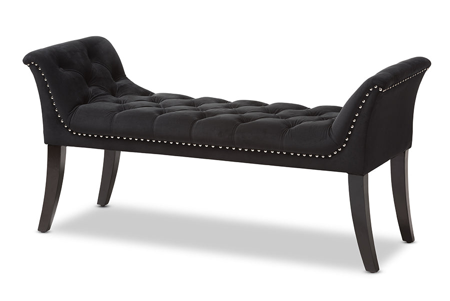 baxton studio chandelle luxe and contemporary black velvet upholstered bench | Modish Furniture Store-2