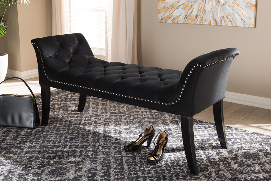 Baxton Studio Chandelle Luxe and Contemporary Black Velvet Upholstered Bench | Modishstore | Stools & Benches
