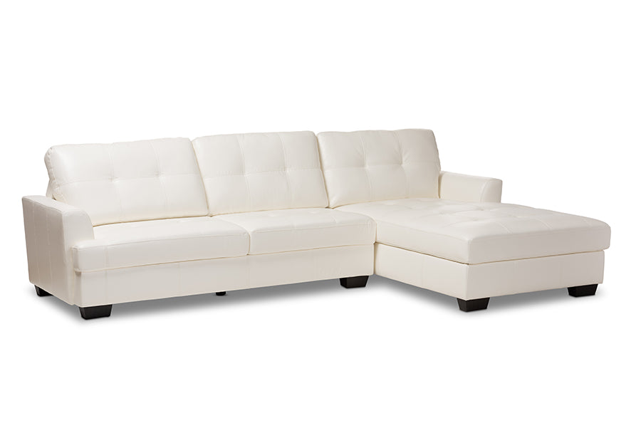 baxton studio adalynn modern and contemporary white faux leather upholstered sectional sofa | Modish Furniture Store-2