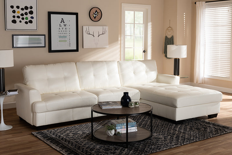 Baxton Studio Adalynn Modern and Contemporary White Faux Leather Upholstered Sectional Sofa | Modishstore | Sofas