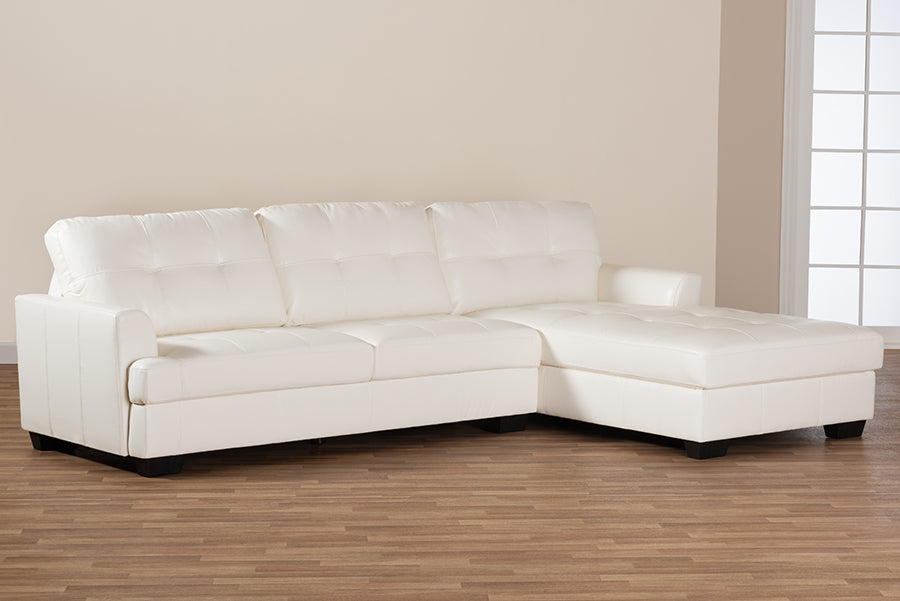 baxton studio adalynn modern and contemporary white faux leather upholstered sectional sofa | Modish Furniture Store-5