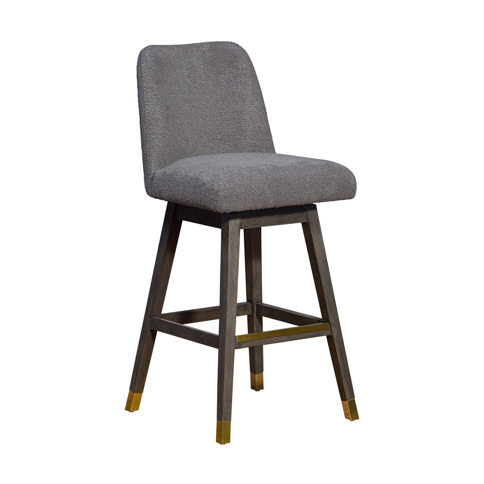 Amalie Swivel Bar Stool in Grey Oak Wood Finish with Grey Boucle Fabric By Armen Living | Bar Stools | Modishstore - 2