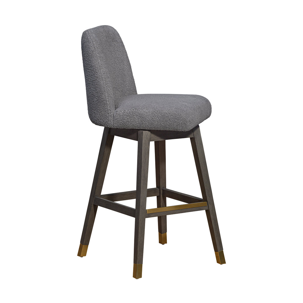 Amalie Swivel Bar Stool in Grey Oak Wood Finish with Grey Boucle Fabric By Armen Living | Bar Stools | Modishstore - 3