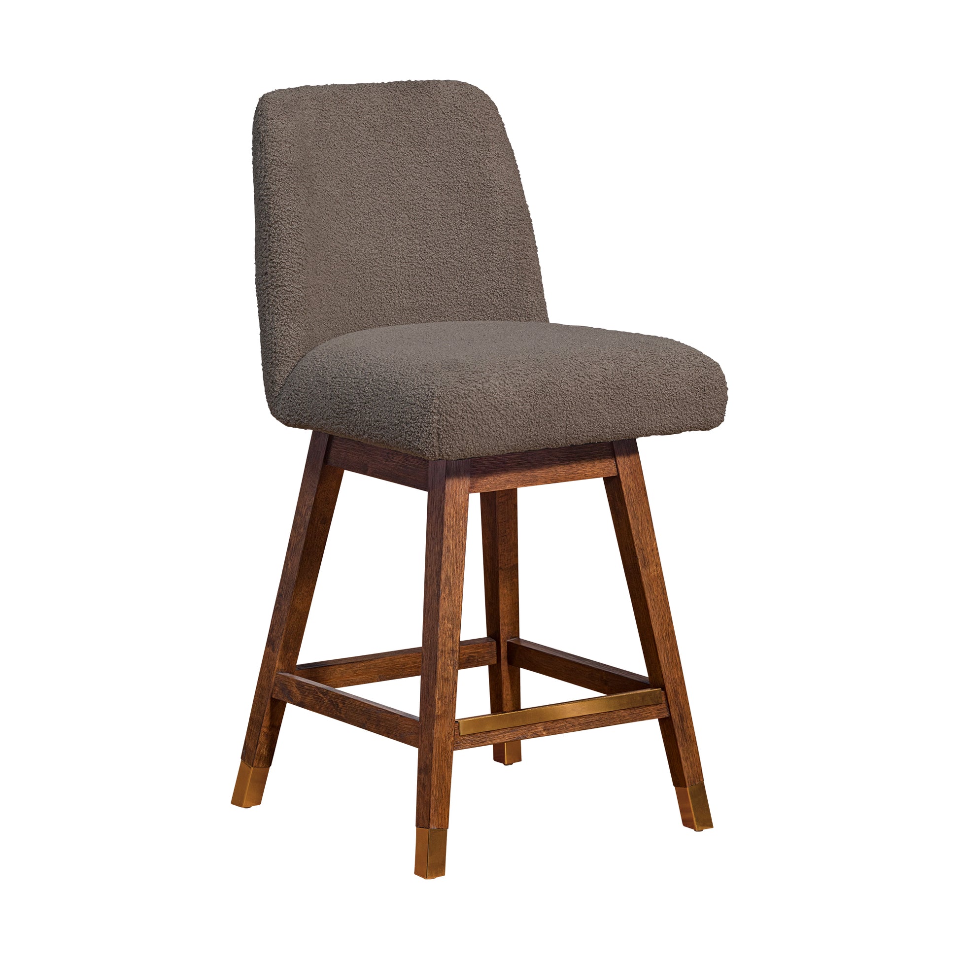 Amalie Swivel Counter Stool in Brown Oak Wood Finish with Taupe Boucle Fabric By Armen Living | Counter Stools | Modishstore - 2