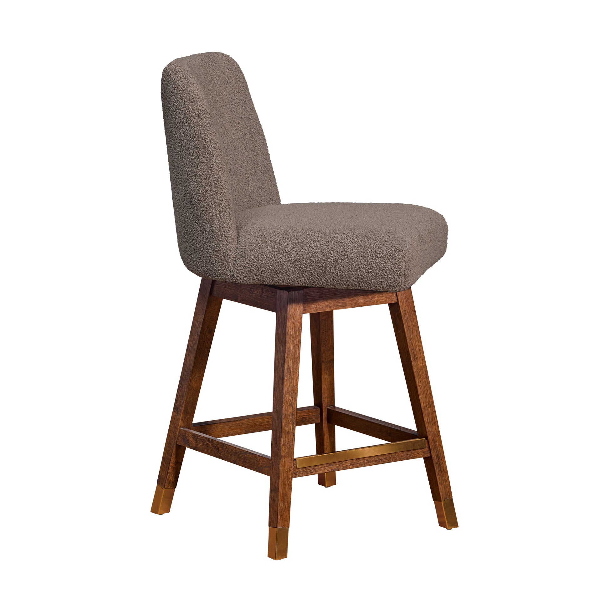 Amalie Swivel Counter Stool in Brown Oak Wood Finish with Taupe Boucle Fabric By Armen Living | Counter Stools | Modishstore - 3