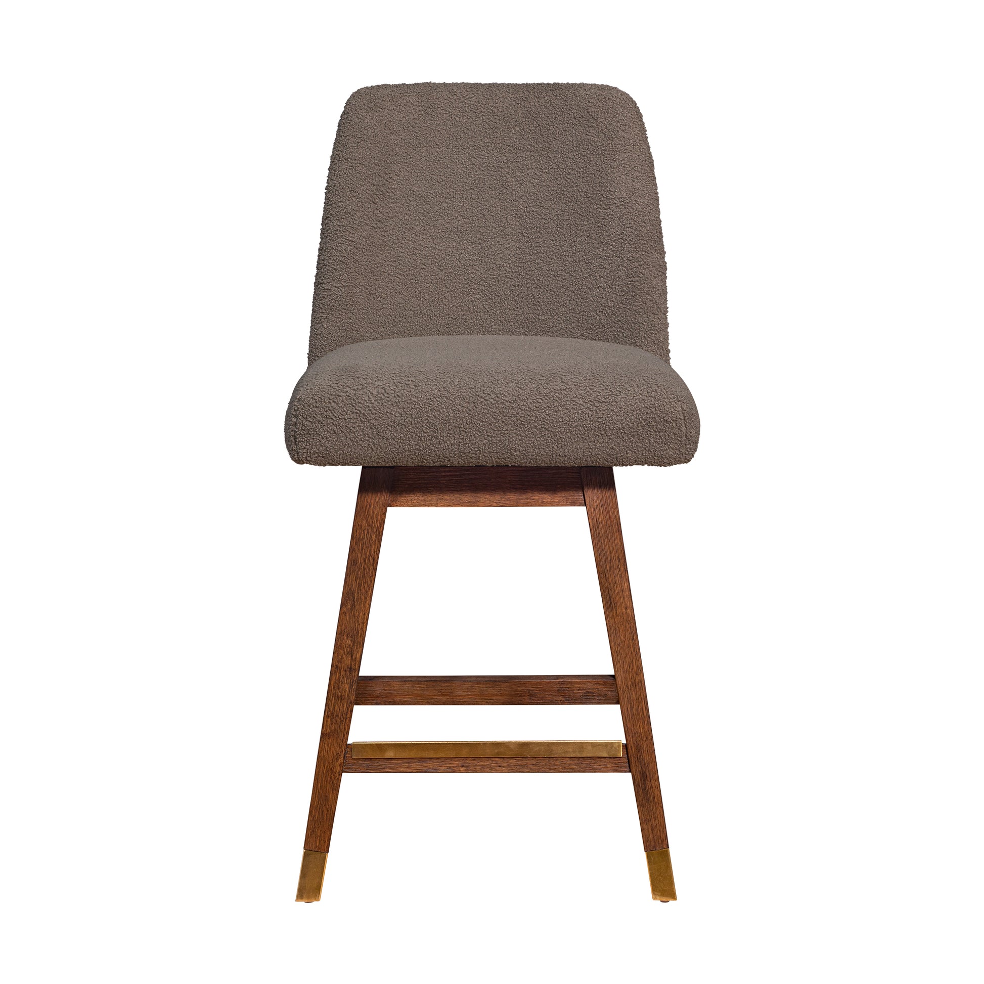 Amalie Swivel Counter Stool in Brown Oak Wood Finish with Taupe Boucle Fabric By Armen Living | Counter Stools | Modishstore - 4