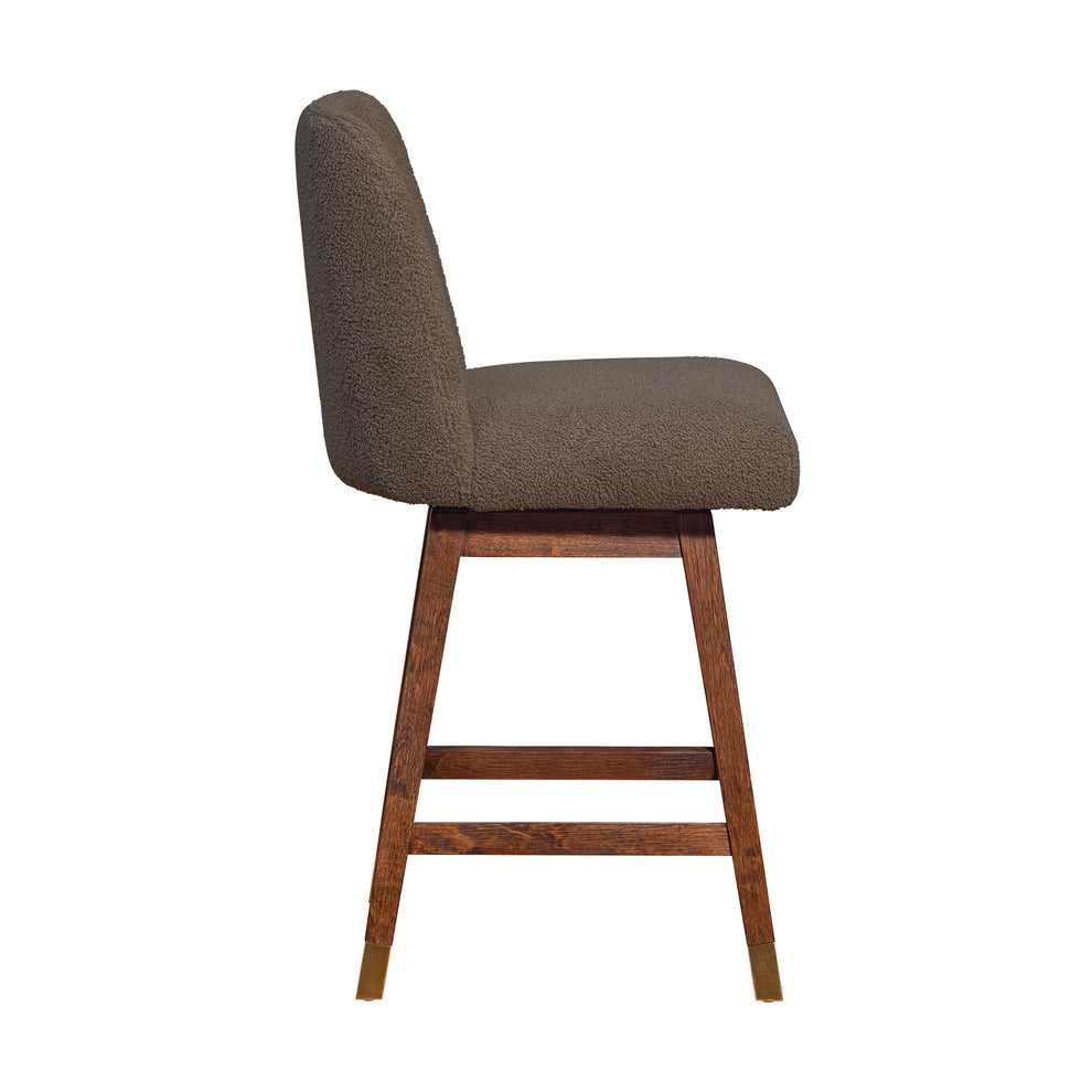 Amalie Swivel Counter Stool in Brown Oak Wood Finish with Taupe Boucle Fabric By Armen Living | Counter Stools | Modishstore - 5