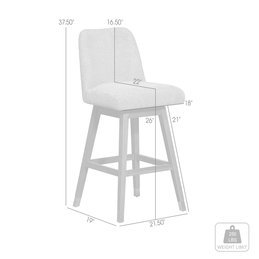 Amalie Swivel Counter Stool in Brown Oak Wood Finish with Taupe Boucle Fabric By Armen Living | Counter Stools | Modishstore - 9