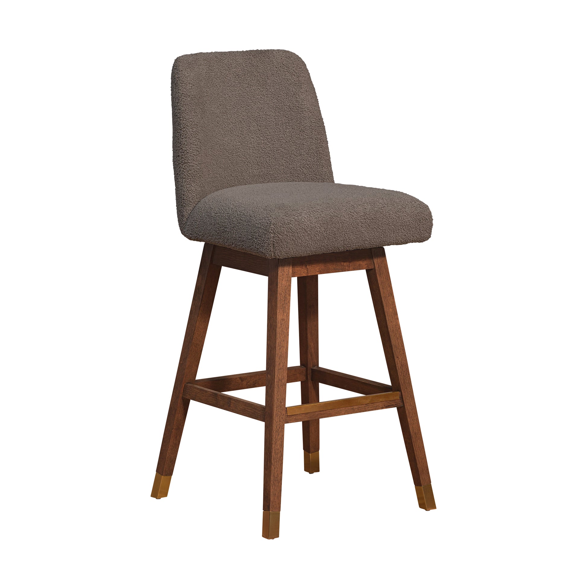 Amalie Swivel Bar Stool in Brown Oak Wood Finish with Taupe Boucle Fabric By Armen Living | Bar Stools | Modishstore - 2