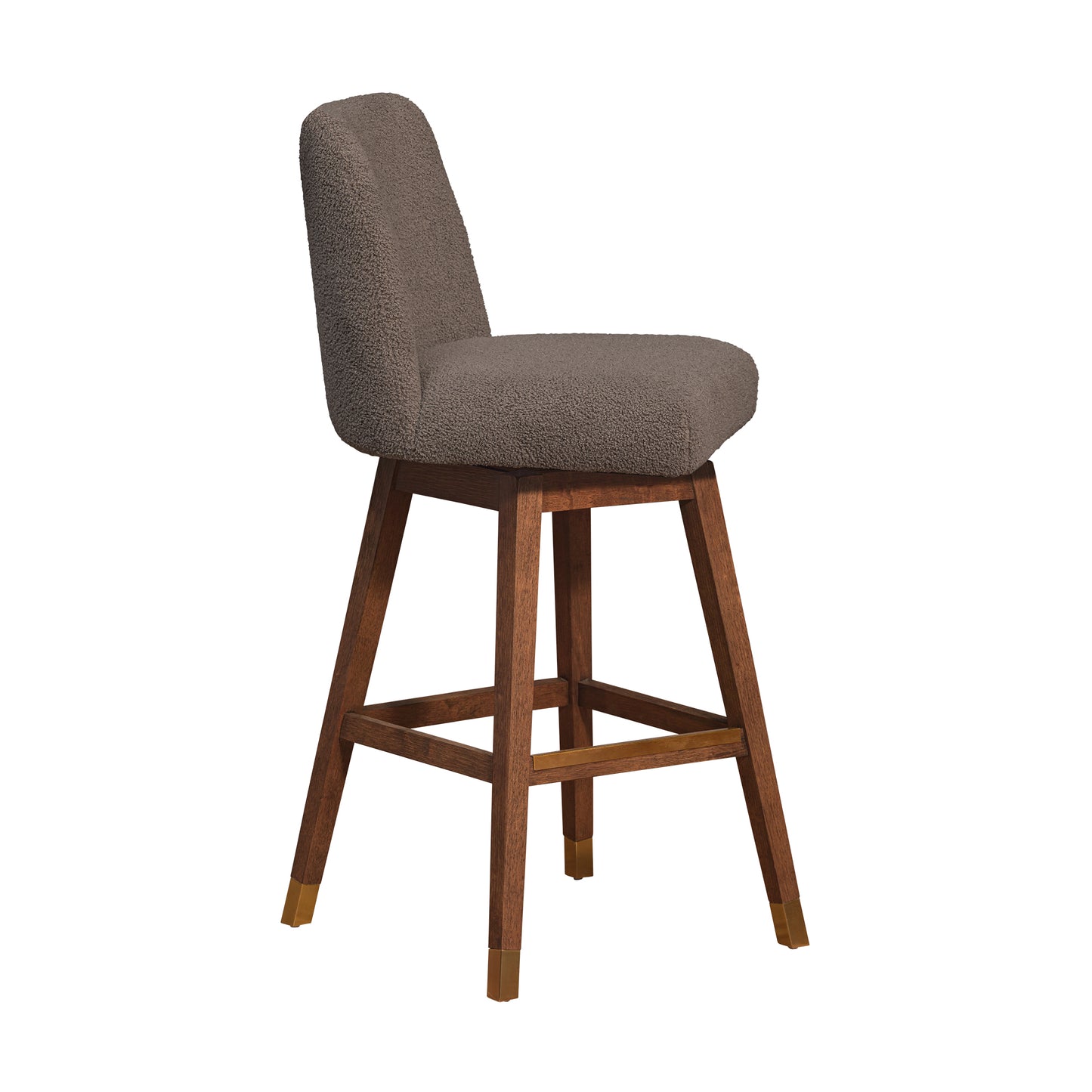 Amalie Swivel Bar Stool in Brown Oak Wood Finish with Taupe Boucle Fabric By Armen Living | Bar Stools | Modishstore - 3