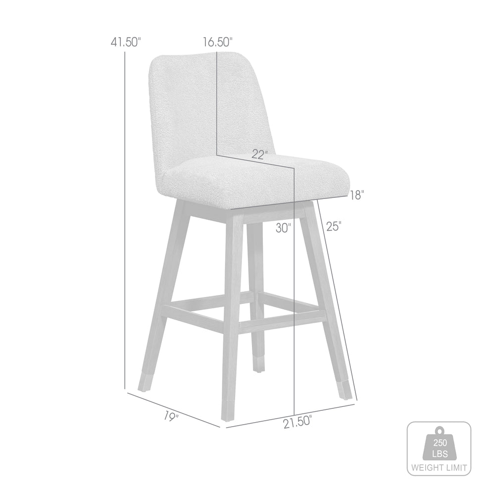 Amalie Swivel Bar Stool in Brown Oak Wood Finish with Taupe Boucle Fabric By Armen Living | Bar Stools | Modishstore - 9