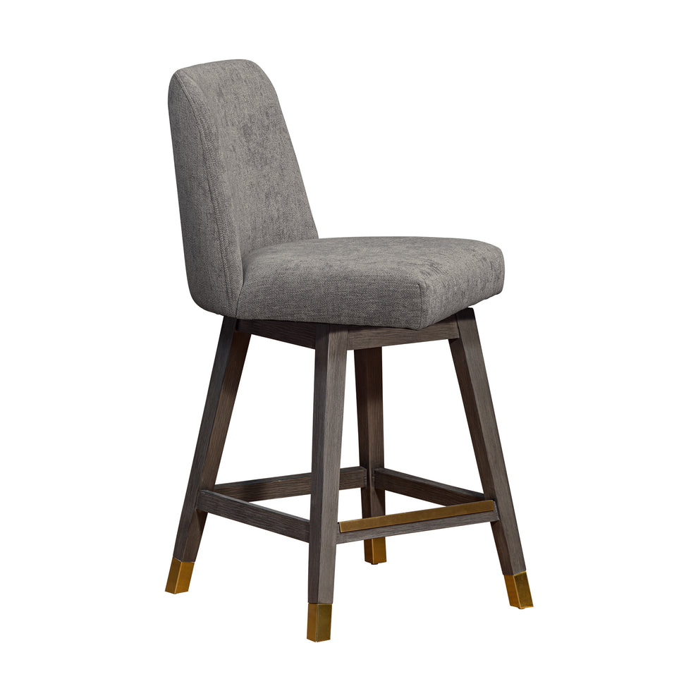 Amalie Swivel Counter Stool in Grey Oak Wood Finish with Mocha Fabric By Armen Living | Counter Stools | Modishstore - 3