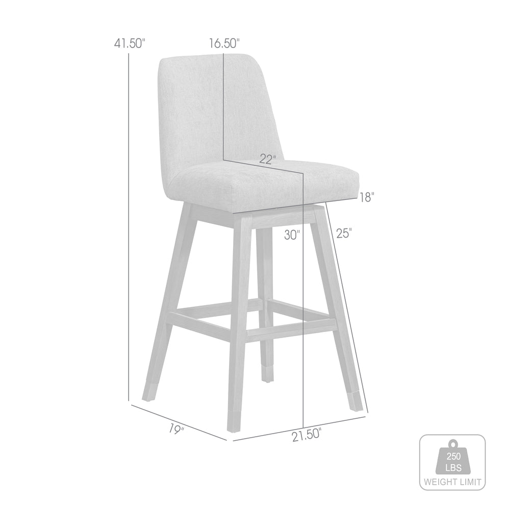 Amalie Swivel Bar Stool in Grey Oak Wood Finish with Mocha Fabric By Armen Living | Bar Stools | Modishstore - 9