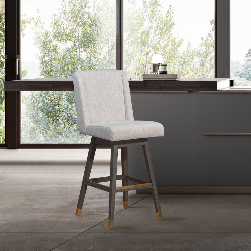 Stancoste Swivel Counter Stool in Grey Oak Wood Finish with Taupe Fabric By Armen Living | Counter Stools | Modishstore