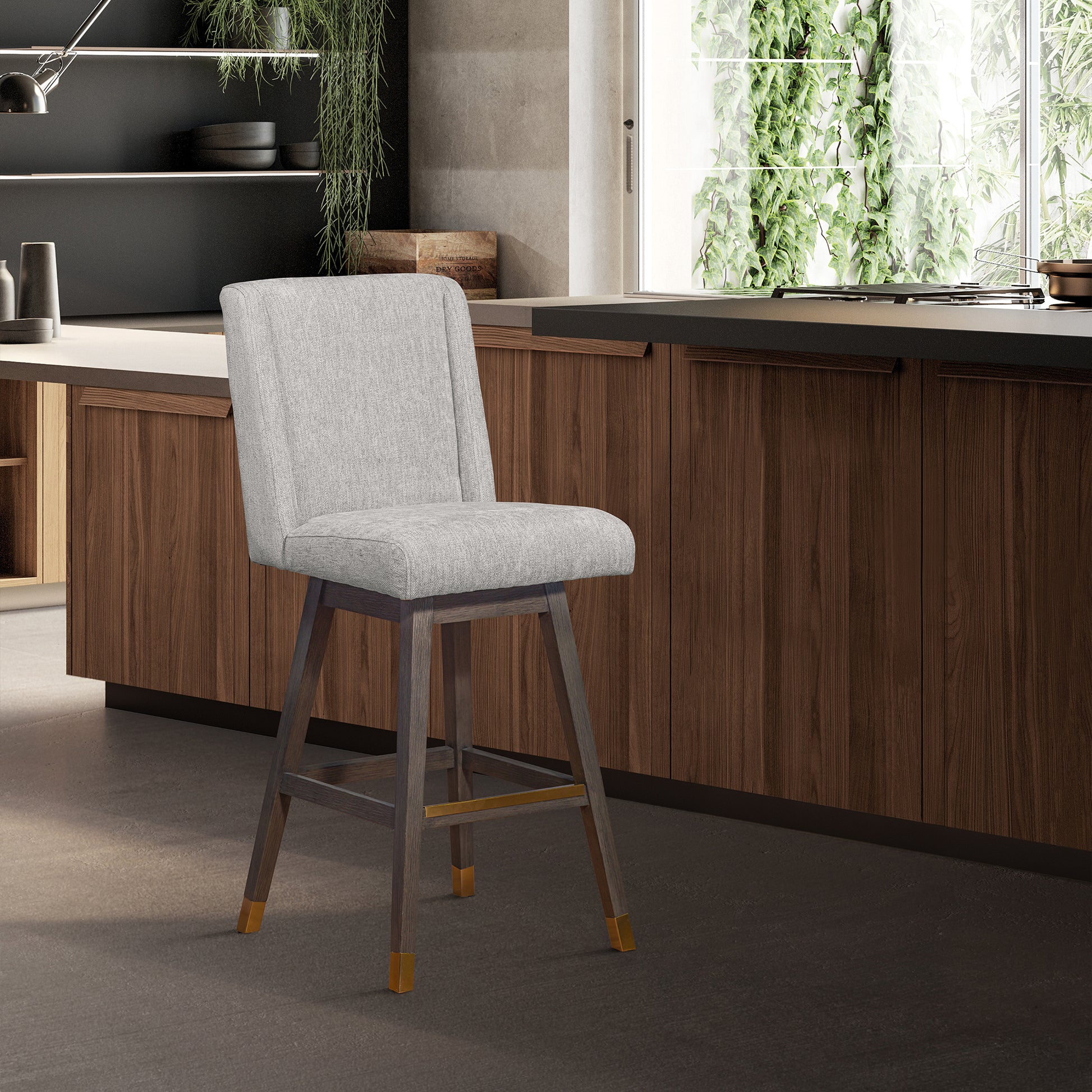 Stancoste Swivel Counter Stool in Grey Oak Wood Finish with Mocha Fabric By Armen Living | Counter Stools | Modishstore