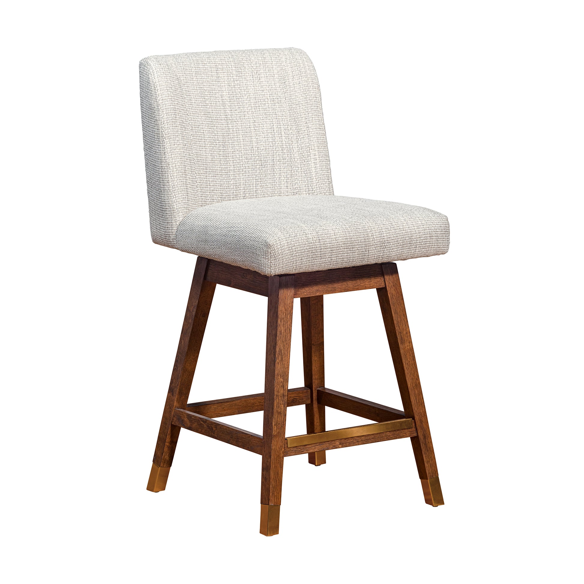 Basila Swivel Counter Stool in Brown Oak Wood Finish with Beige Fabric By Armen Living | Counter Stools | Modishstore - 2