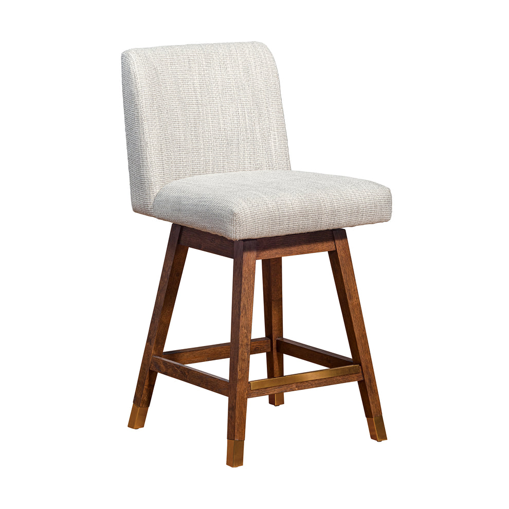 Basila Swivel Counter Stool in Brown Oak Wood Finish with Beige Fabric By Armen Living | Counter Stools | Modishstore - 2