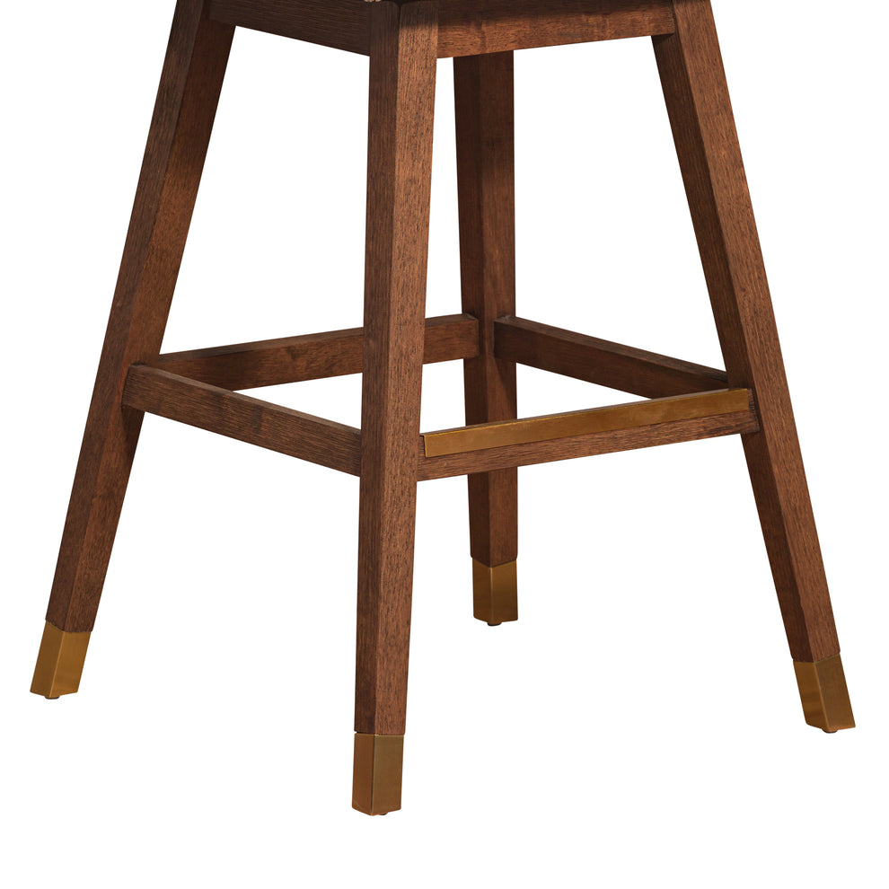 Basila Swivel Bar Stool in Brown Oak Wood Finish with Beige Fabric By Armen Living | Bar Stools | Modishstore - 8