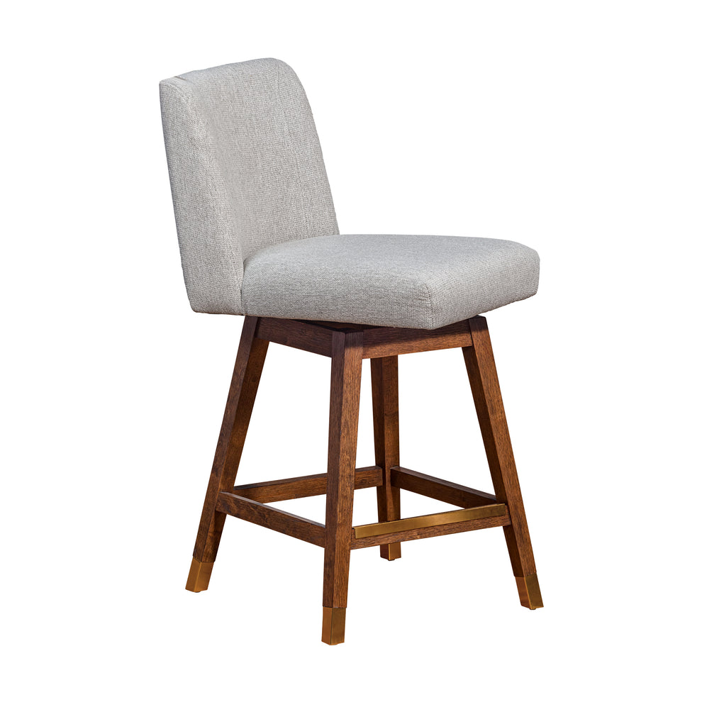 Basila Swivel Counter Stool in Brown Oak Wood Finish with Taupe Fabric By Armen Living | Counter Stools | Modishstore - 3