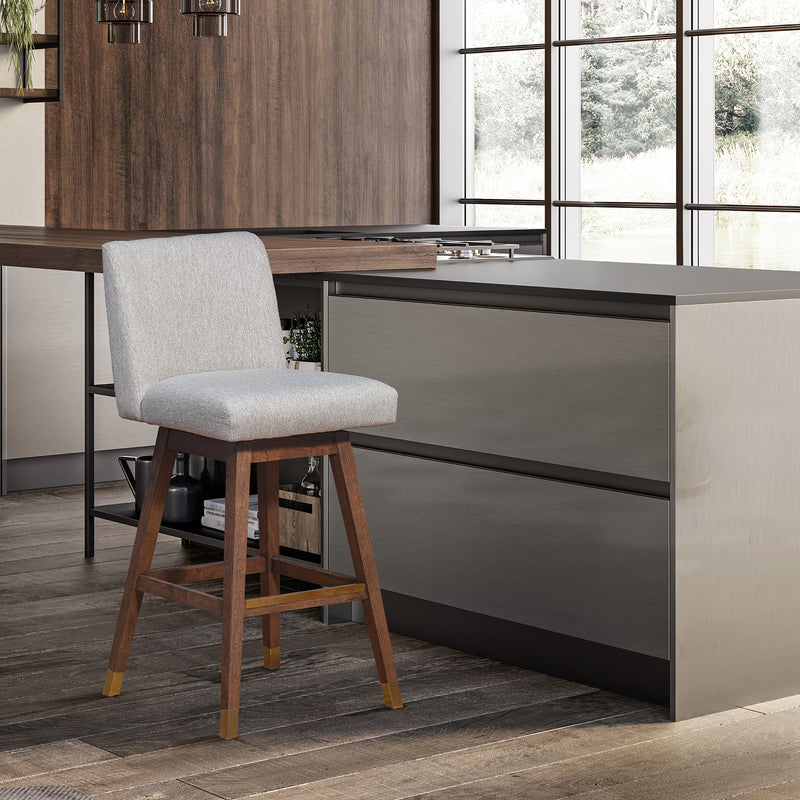 Basila Swivel Counter Stool in Brown Oak Wood Finish with Taupe Fabric By Armen Living | Counter Stools | Modishstore
