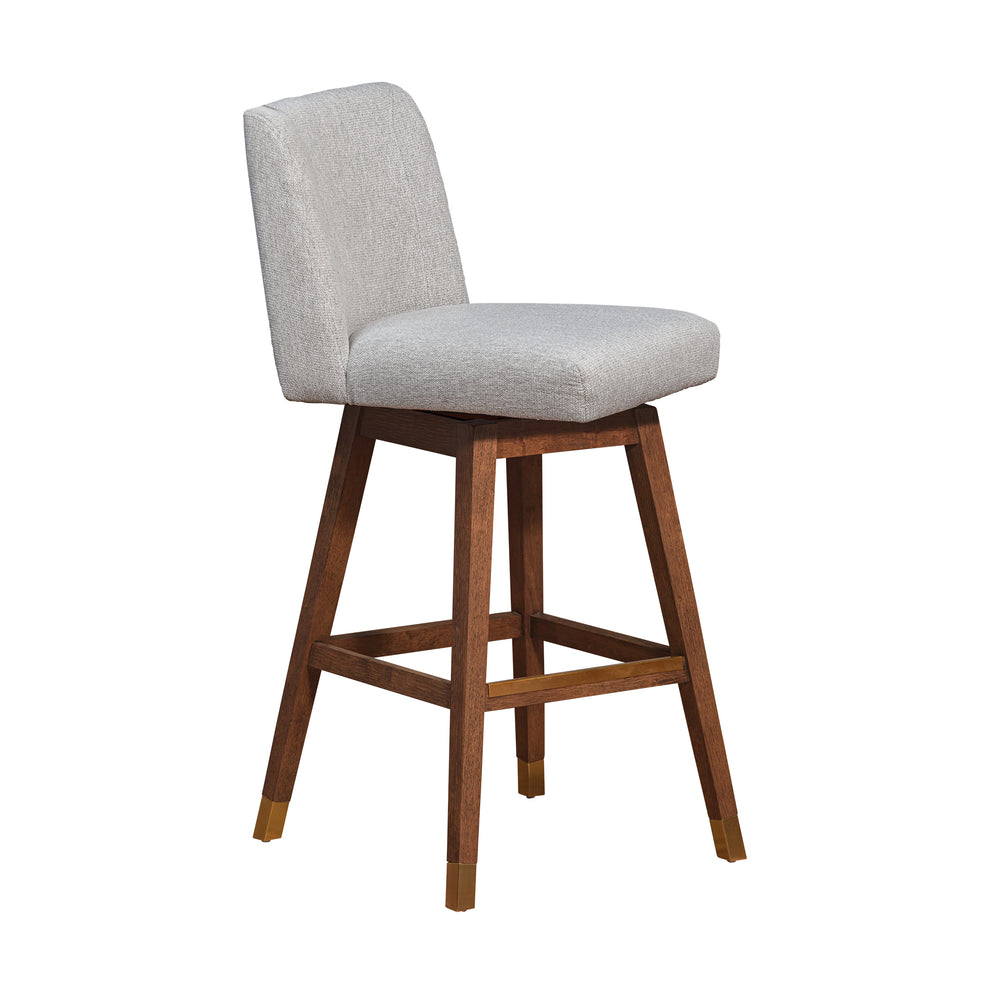 Basila Swivel Bar Stool in Brown Oak Wood Finish with Taupe Fabric By Armen Living | Bar Stools | Modishstore - 3