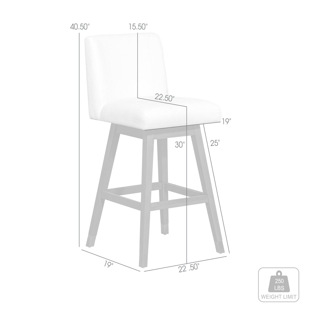 Basila Swivel Bar Stool in Grey Oak Wood Finish with Pearl Fabric By Armen Living | Bar Stools | Modishstore - 9