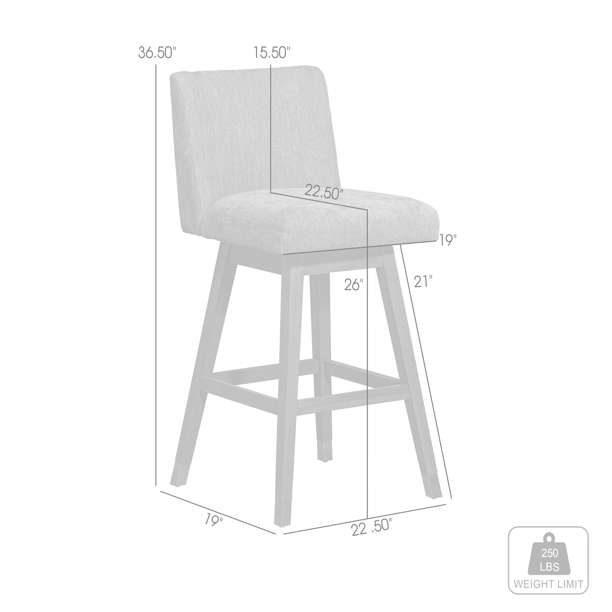 Basila Swivel Counter Stool in Grey Oak Wood Finish with Grey Fabric By Armen Living | Counter Stools | Modishstore - 9