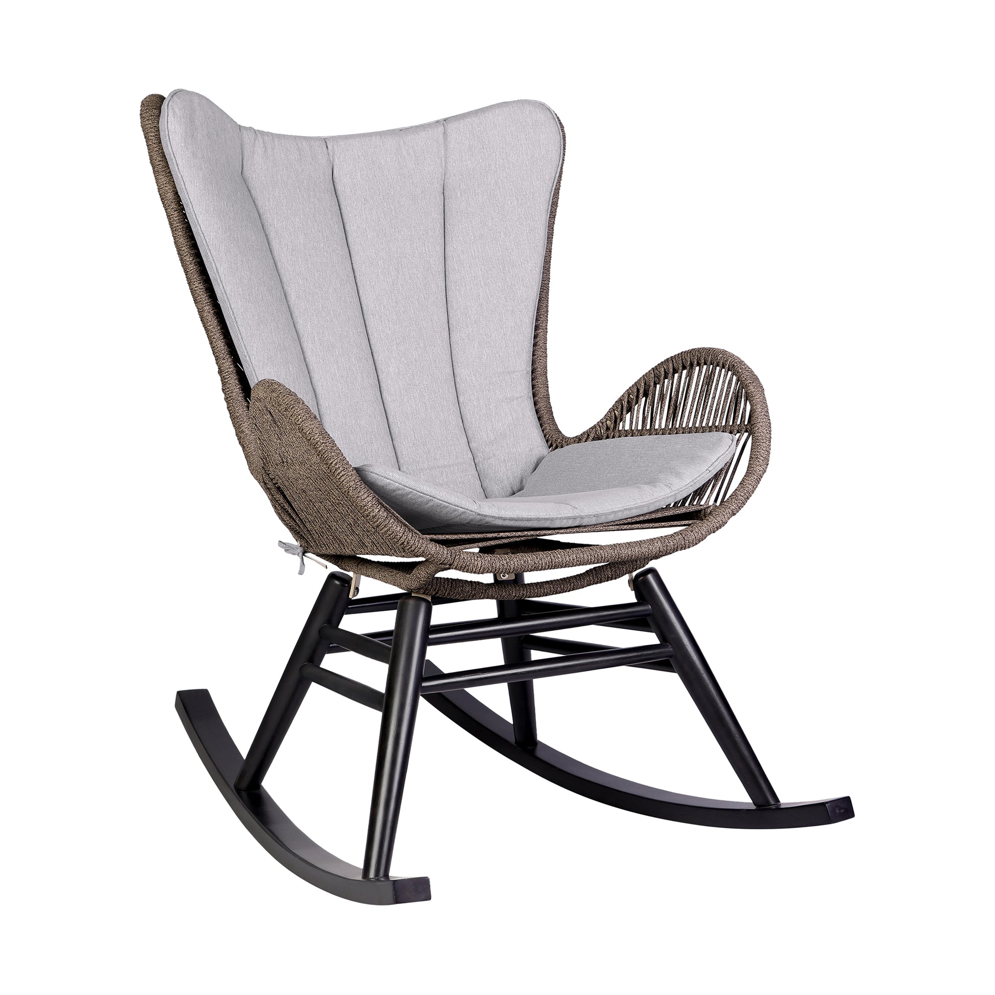 Fanny Outdoor Patio Rocking chair in Dark Eucalyptus Wood and Truffle Rope By Armen Living | Outdoor Chairs | Modishstore - 2