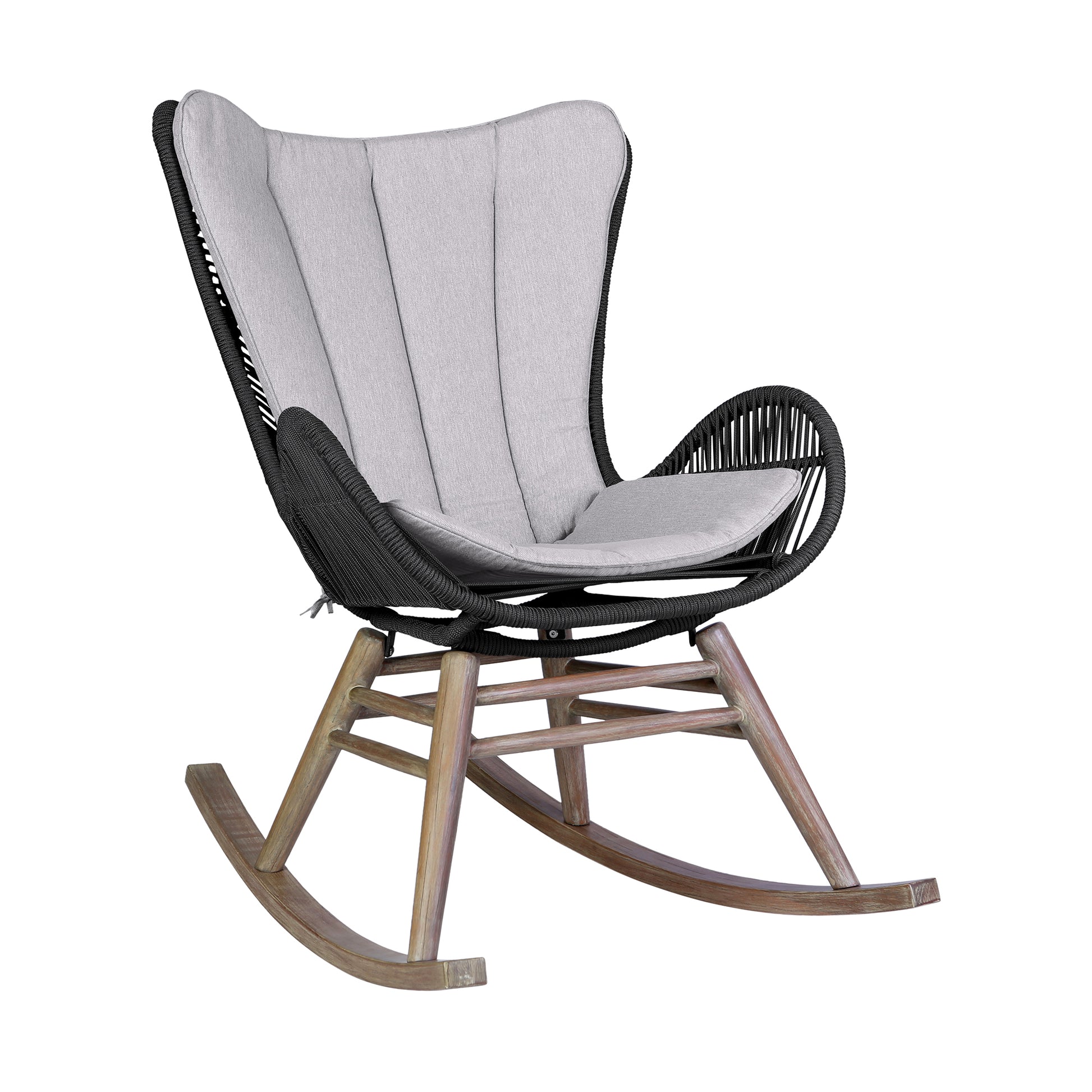 Fanny Outdoor Patio Rocking chair in Light Eucalyptus Wood and Charcoal Rope By Armen Living | Outdoor Chairs | Modishstore - 2