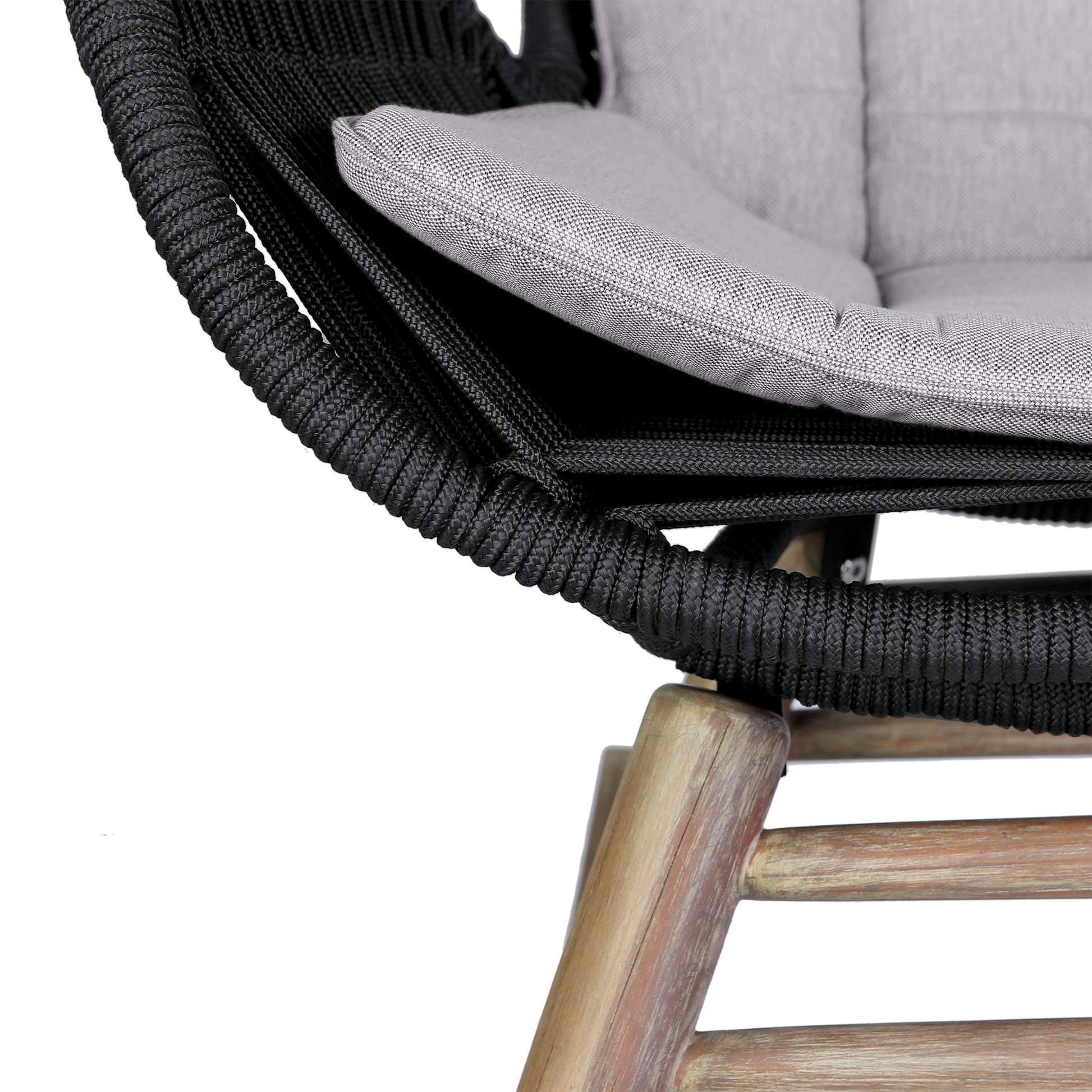 Fanny Outdoor Patio Rocking chair in Light Eucalyptus Wood and Charcoal Rope By Armen Living | Outdoor Chairs | Modishstore - 7