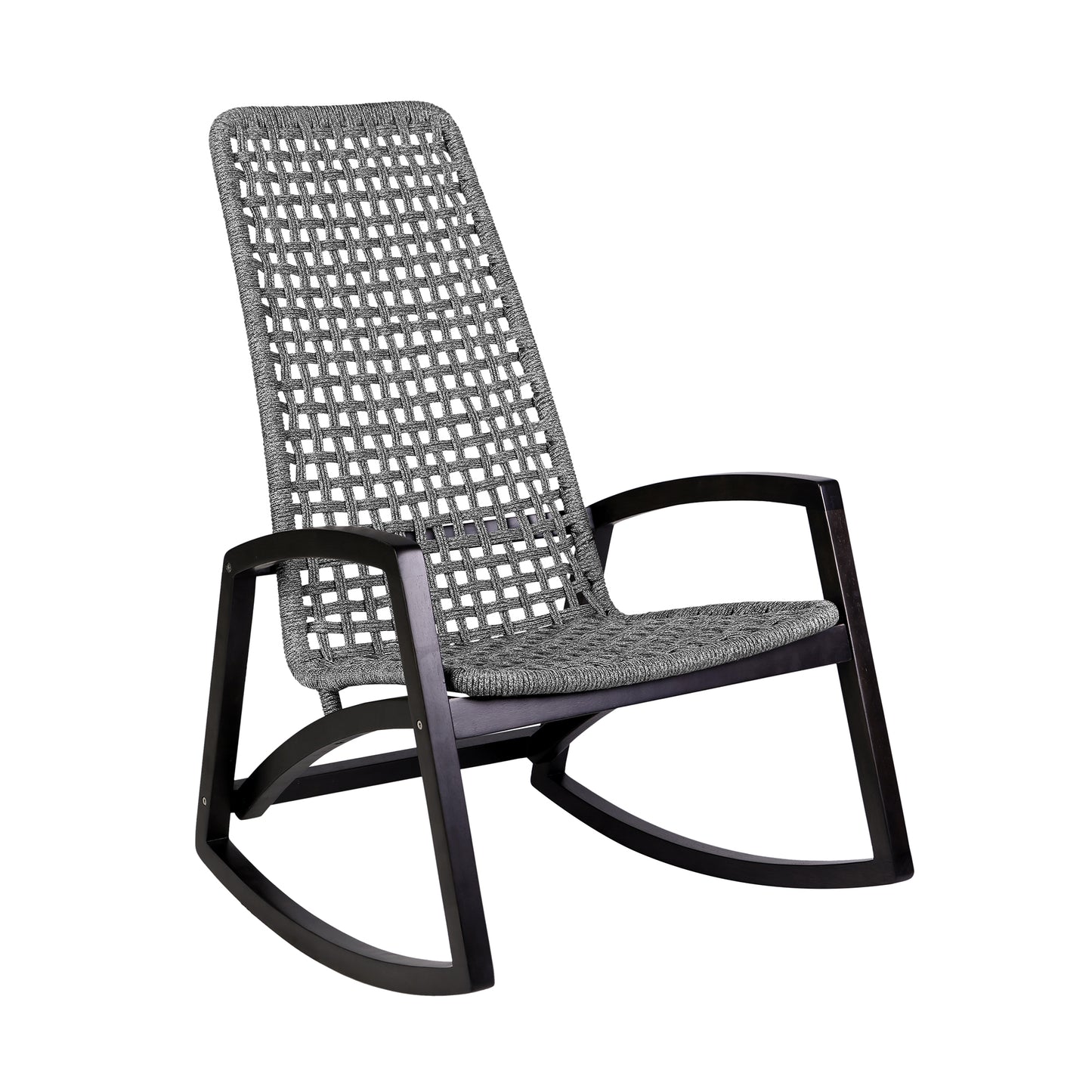 Sequoia Outdoor Patio Rocking Chair in Dark Eucalyptus Wood and Grey Rope By Armen Living | Outdoor Chairs | Modishstore - 2
