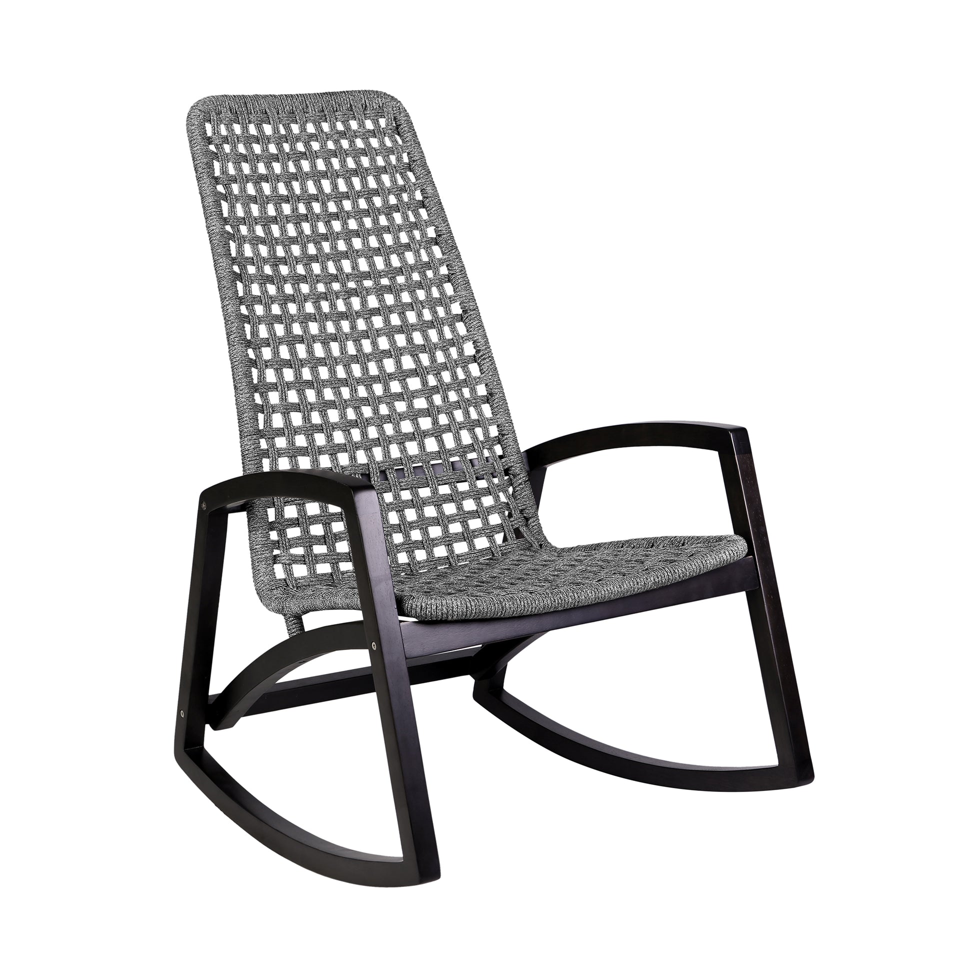 Sequoia Outdoor Patio Rocking Chair in Dark Eucalyptus Wood and Grey Rope By Armen Living | Outdoor Chairs | Modishstore - 2