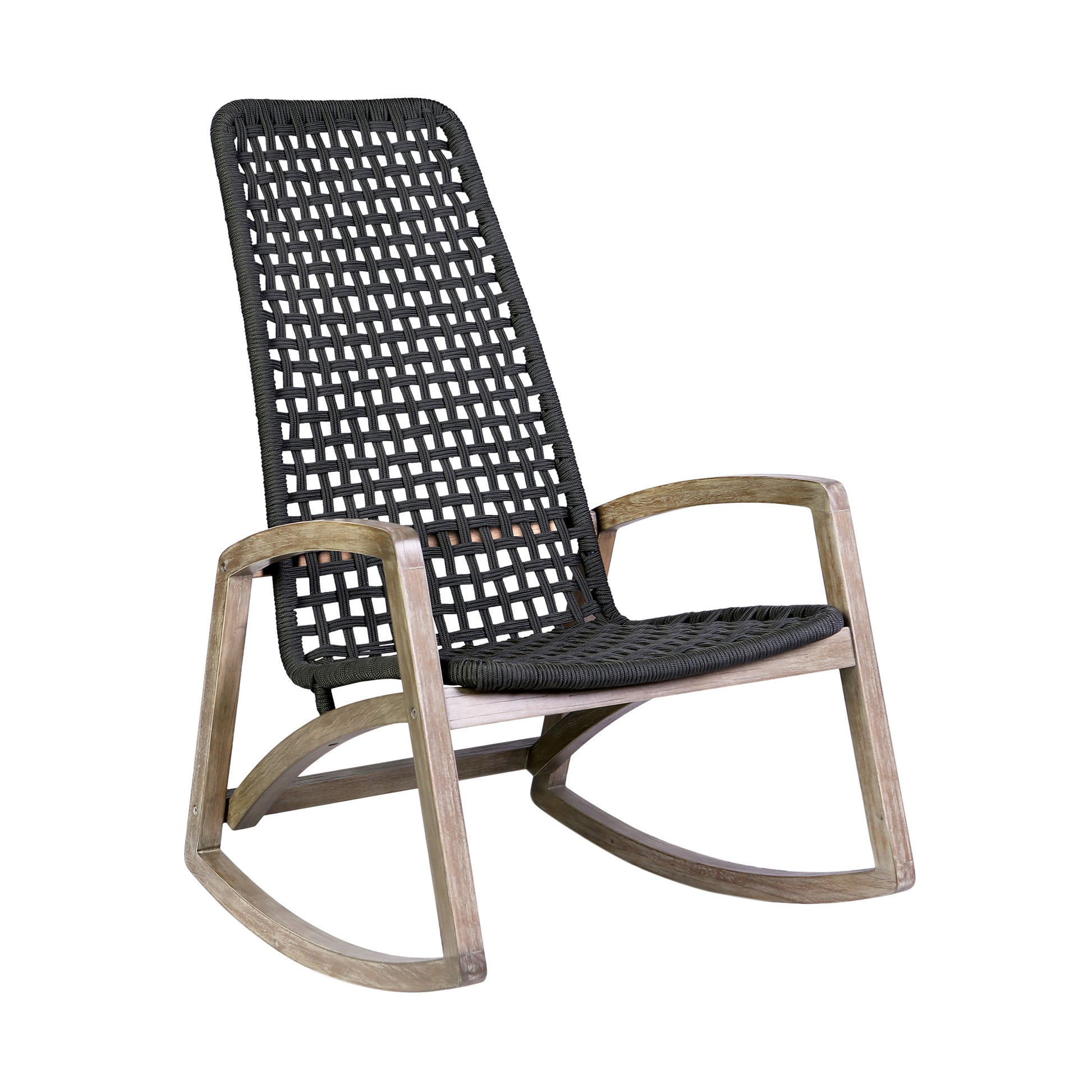 Sequoia Outdoor Patio Rocking Chair in Light Eucalyptus Wood and Charoal Rope By Armen Living | Outdoor Chairs | Modishstore - 2