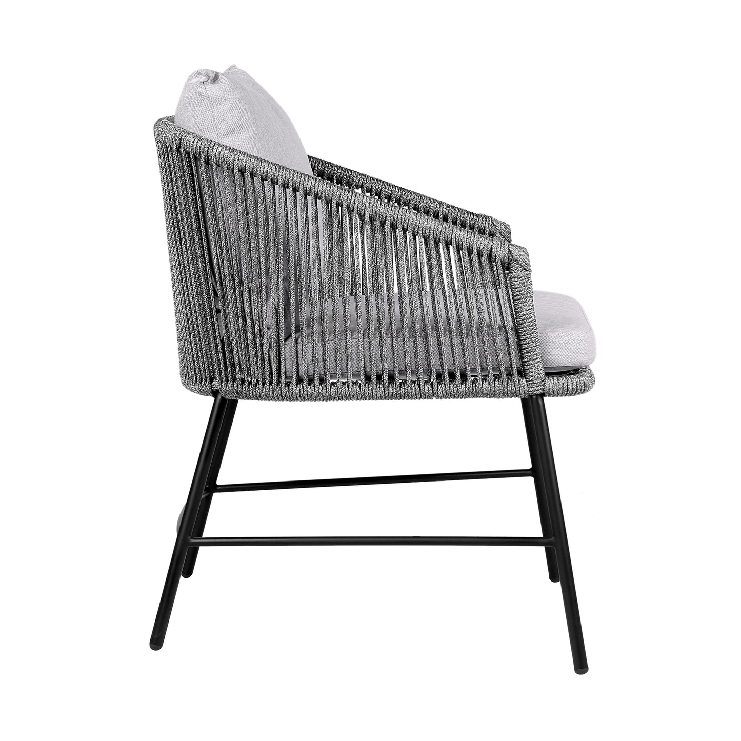 Calica Outdoor Patio Dining Chair in Black Metal and Grey Rope By Armen Living | Outdoor Chairs | Modishstore - 5