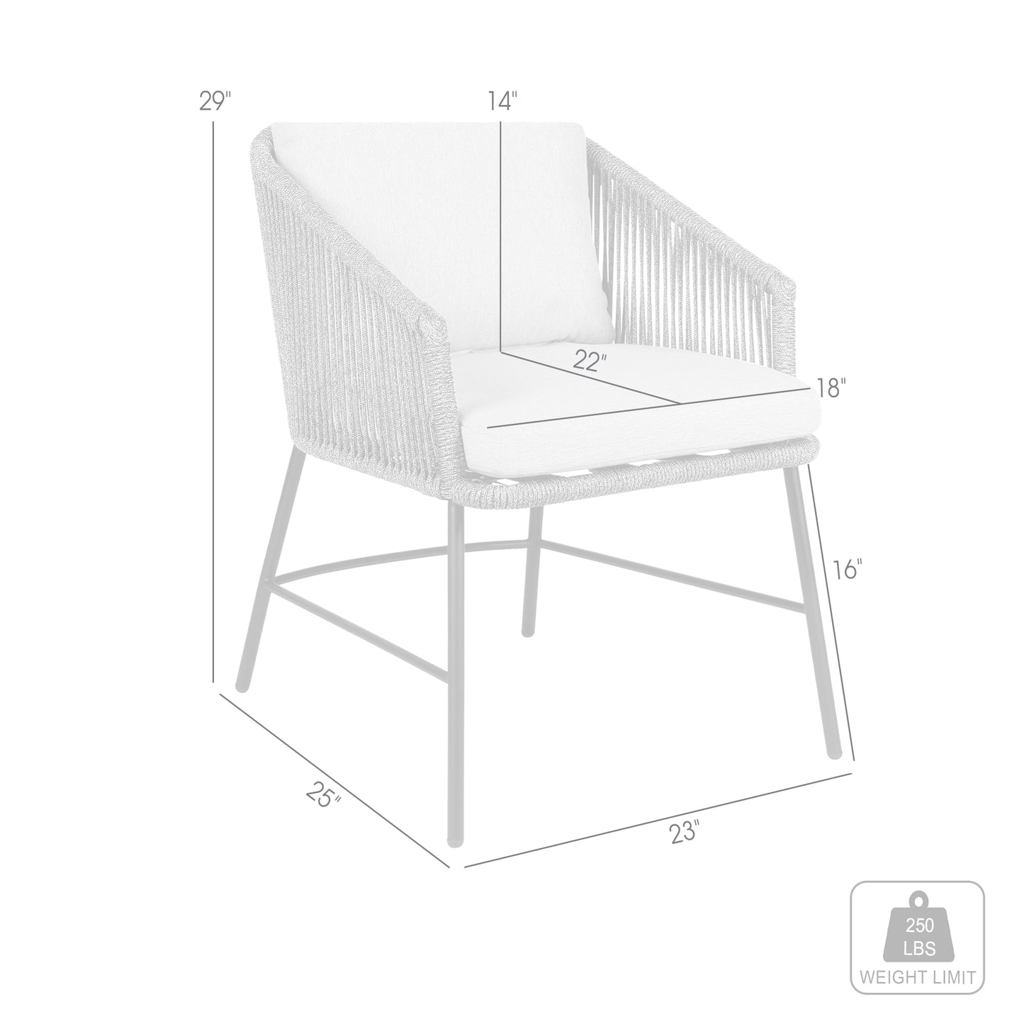 Calica Outdoor Patio Dining Chair in Black Metal and Grey Rope By Armen Living | Outdoor Chairs | Modishstore - 9