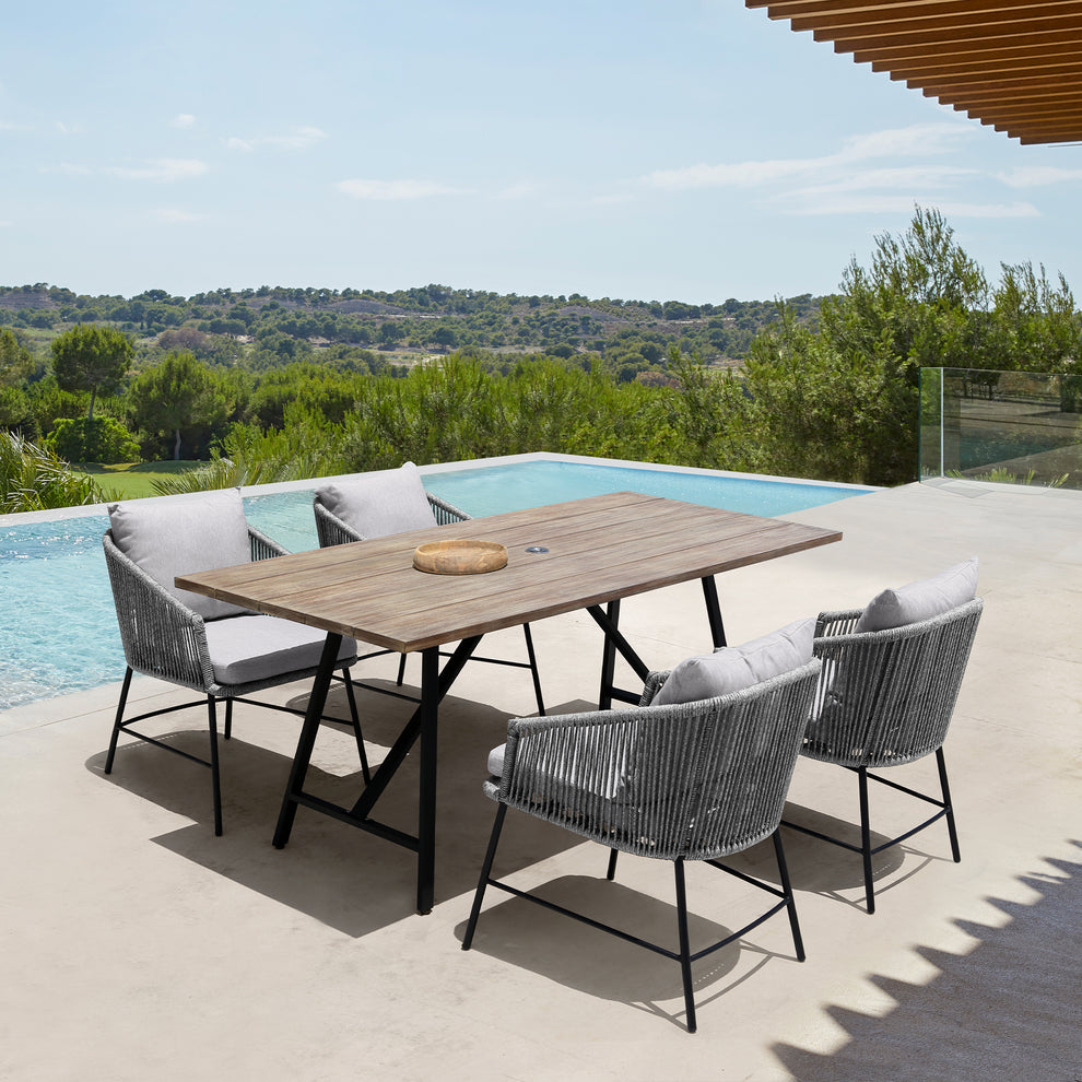 Koala Outdoor Patio Light Eucalyptus Wood and Metal Rectangle Dining Table By Armen Living | Outdoor Tables | Modishstore - 3